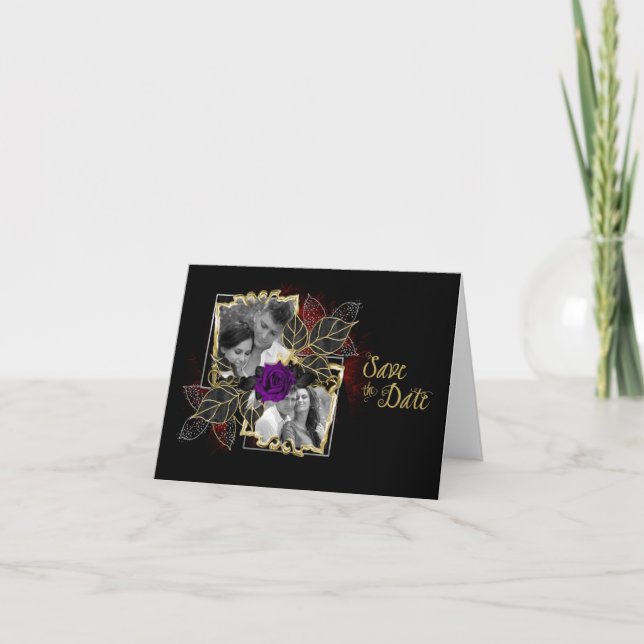 Ornate Elegant Photo Save the Date Lila Ro Kort (Framsida)