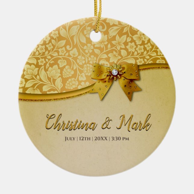 Ornate Elegant Retro Abstrakt Flowers and Löv Julgransprydnad Keramik (Framsidan)