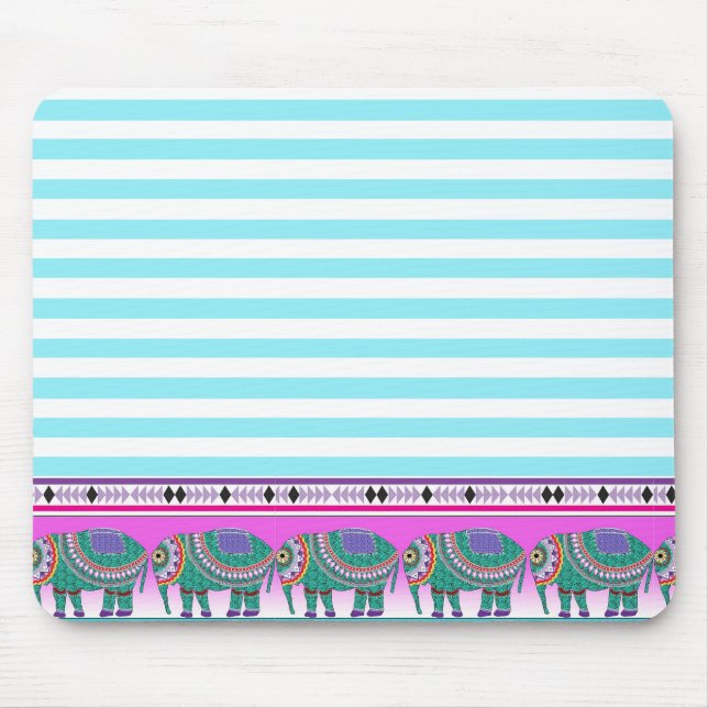 Ornate Elephants Aqua Stripping Trendig Musmatta (Framsidan)