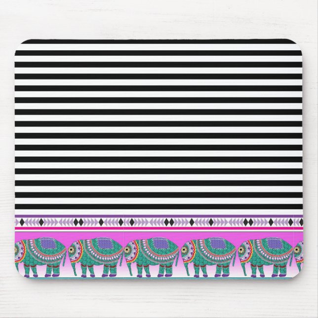 Ornate Elephants Black Stripping Trendig Musmatta (Framsidan)