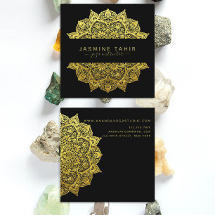 Ornate Filigree Guld Black Mandala Yoga Instructor Fyrkantigt Visitkort