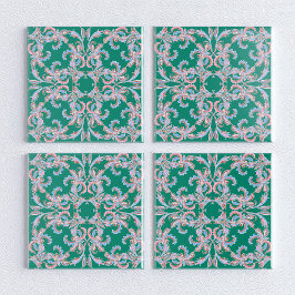 Ornate Floral Filigree Tile in Emerald Green Kakelplatta