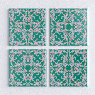 Ornate Floral Filigree Tile in Emerald Green Kakelplatta