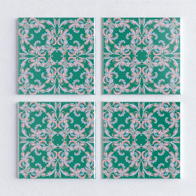 Ornate Floral Filigree Tile in Emerald Green Kakelplatta (Skapare uppladdad)