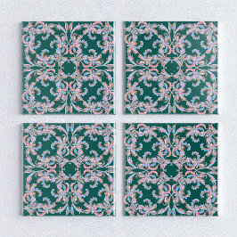 Ornate Floral Filigree Tile in Hunter Green  Kakelplatta