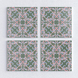 Ornate Floral Filigree Tile in Slate Green Kakelplatta