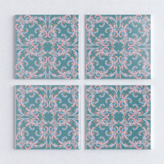 Ornate Floral Filigree Tile in Teal Blue Kakelplatta