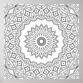 Ornate Floral Mandala with Scalloped Border Design Poster