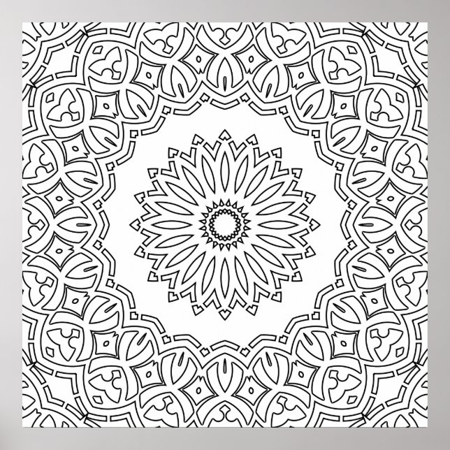 Ornate Floral Mandala with Scalloped Border Design Poster (Framsidan)