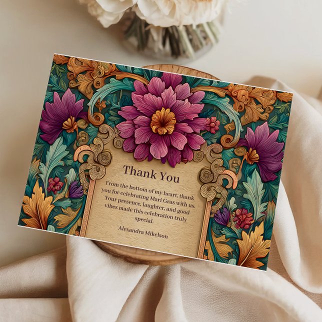 Ornate Floral Mardi Gras Masquerade Tack Kort (Skapare uppladdad)