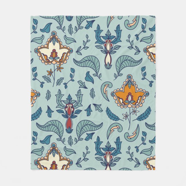 Ornate floral pattern on a pale blue background fleecefilt (Framsidan)