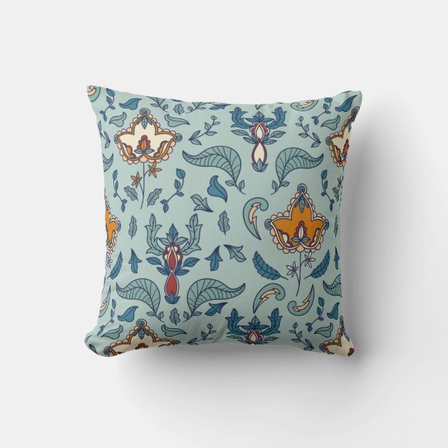 Ornate floral pattern on a pale blue background kudde (Framsida)