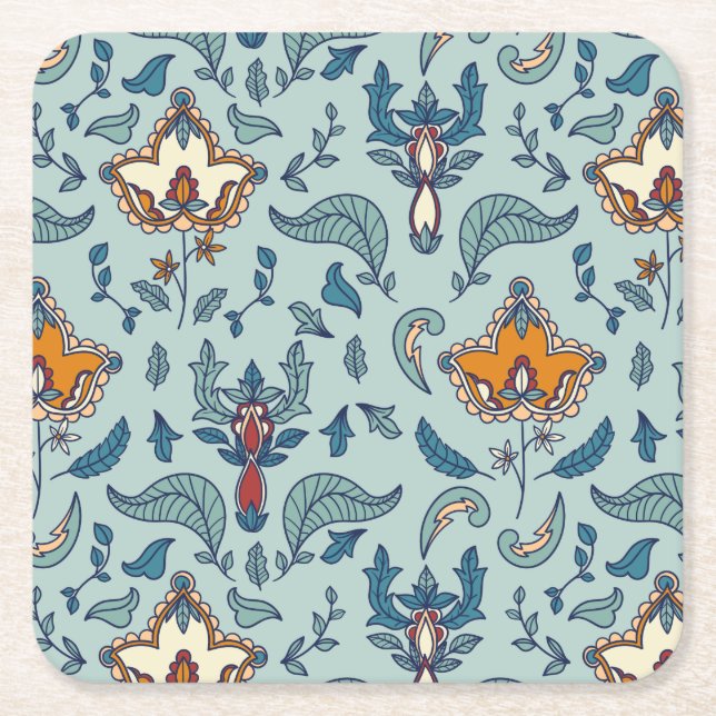 Ornate floral pattern on a pale blue background underlägg papper kvadrat (Framsidan)