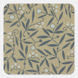 Ornate floral pattern with dark blue vines  fyrkantigt klistermärke