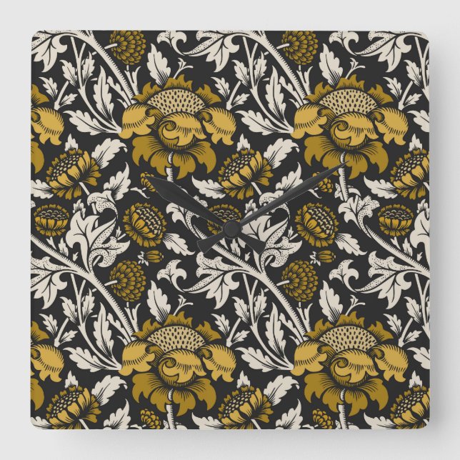 Ornate floral pattern with large gold flowers  fyrkantig klocka (Framsida)