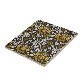 Ornate floral pattern with large gold flowers  kakelplatta