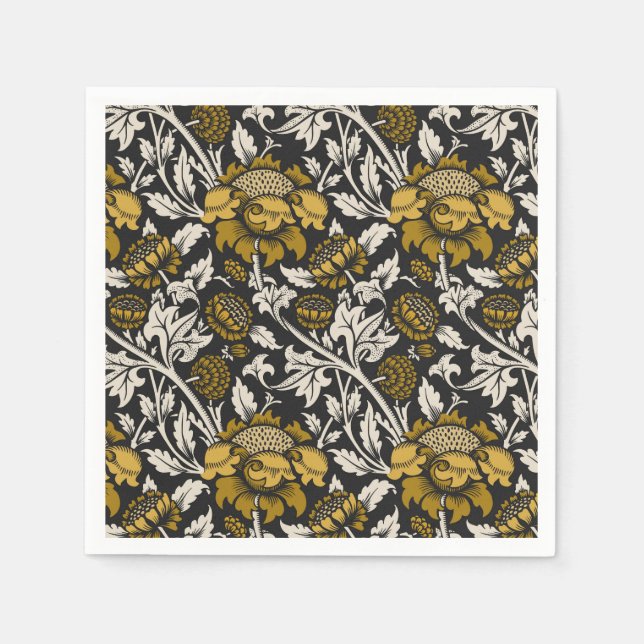 Ornate floral pattern with large gold flowers  pappersservett (Framsidan)
