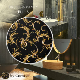 Ornate Flourish Black och Guld Knopp