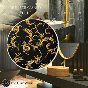 Ornate Flourish Black och Guld Knopp
