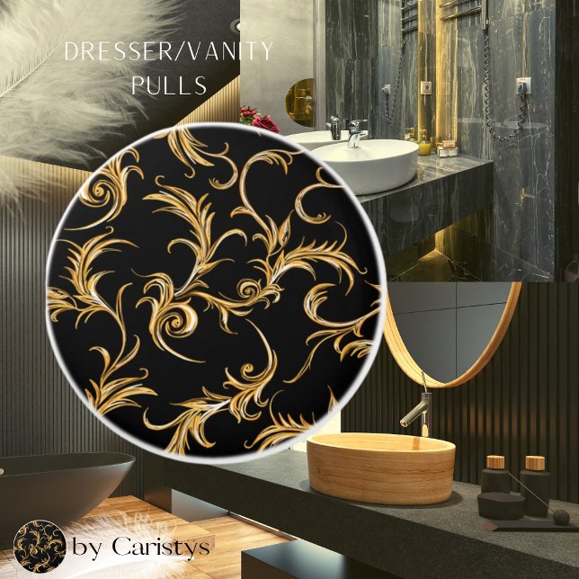 Ornate Flourish Black och Guld Knopp (Skapare uppladdad)