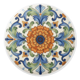 Ornate Flower Blue Orange Green Floral Knopp