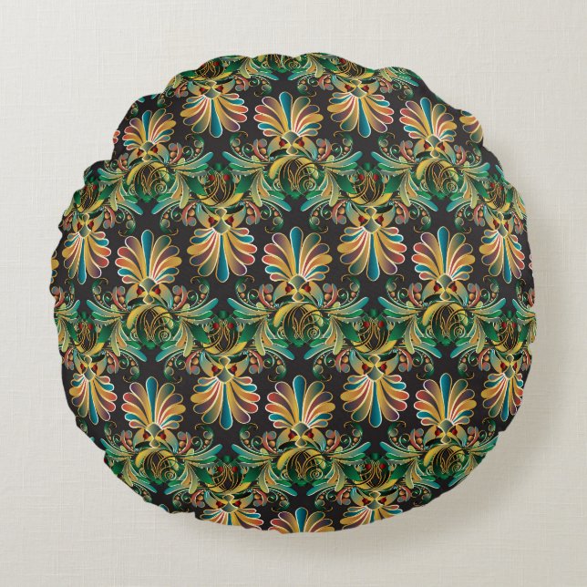 Ornate Flower Luxury Tapet Rund Kudde (Framsidan)