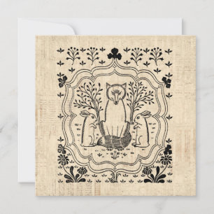 Ornate Fox och Bunny Rabbits Cute Animal Art Julkort