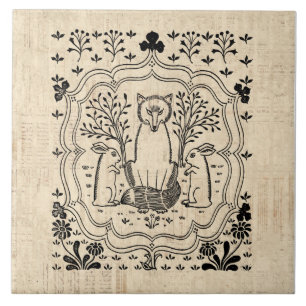 Ornate Fox och Bunny Rabbits Cute Animal Art Kakelplatta