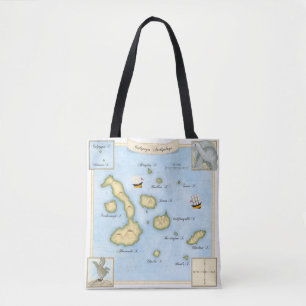 Ornate Galapagos Archipelago Karta med seglande Fr Tygkasse