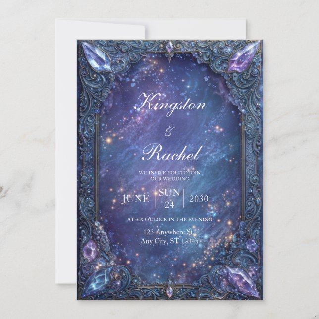 Ornate Gemstone Celestial Galaxy Wedding Inbjudningar (Framsida)