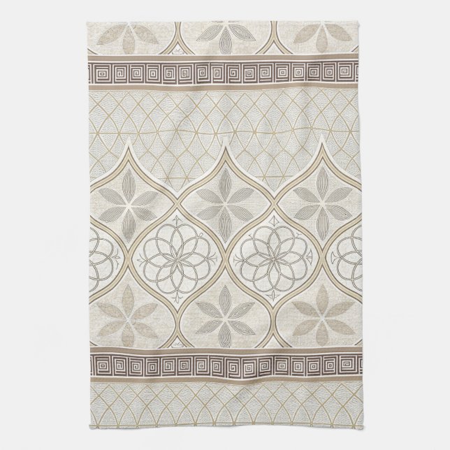 Ornate Geometric Blommigt Tile Mönster (2) Kökshandduk (Vertikal)