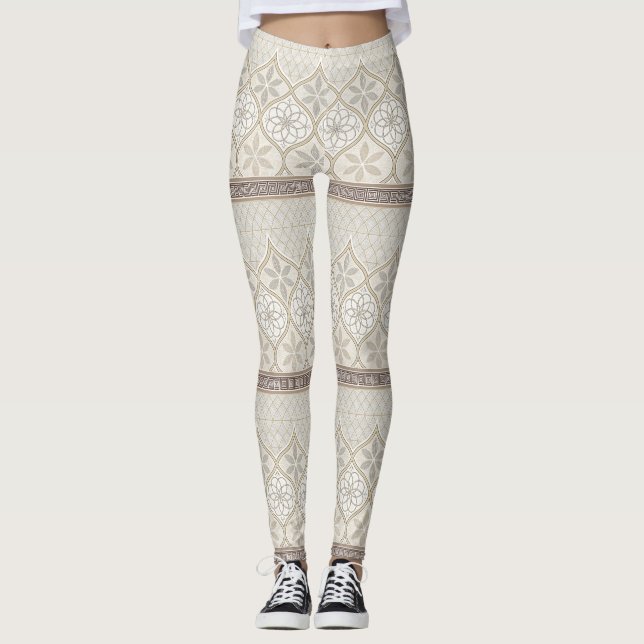 Ornate Geometric Blommigt Tile Mönster (2) Leggings (Framsida)