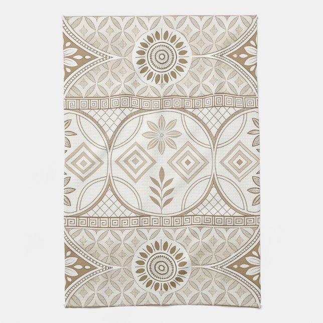 Ornate Geometric Blommigt Tile Mönster Kökshandduk (Vertikal)