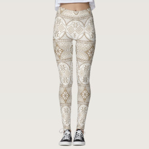 Ornate Geometric Blommigt Tile Mönster Leggings