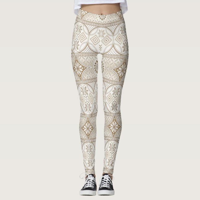 Ornate Geometric Blommigt Tile Mönster Leggings (Framsida)