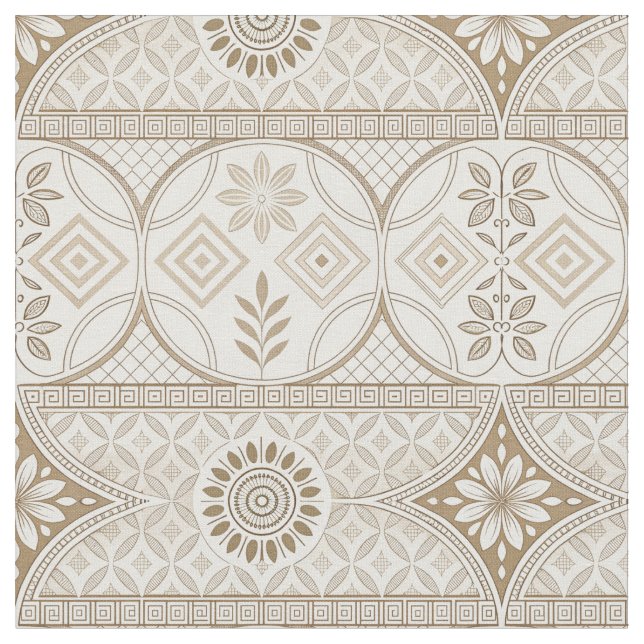Ornate Geometric Blommigt Tile Mönster Tyg (Närbild)