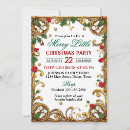 Ornate Gold Border Christmas Party Inbjudningar