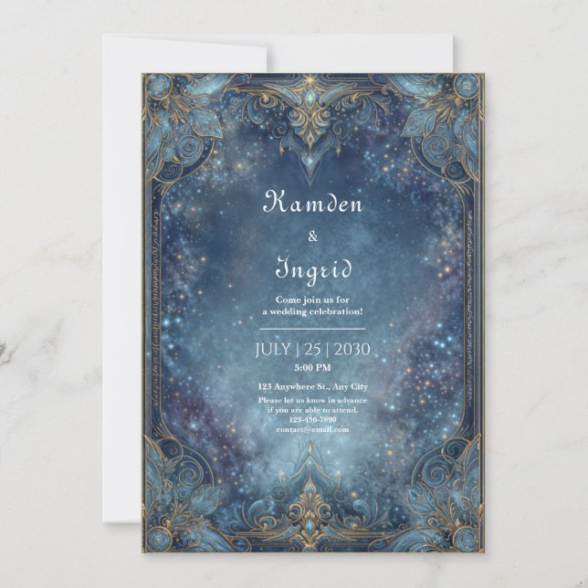 Ornate Gold Celestial Galaxy Wedding Inbjudningar (Framsida)
