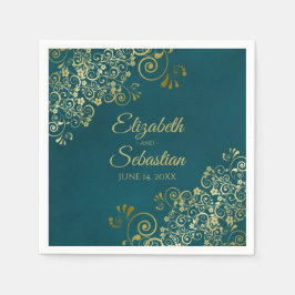 Ornate Gold Filigree Elegant Dark Teal Wedding Pappersservett