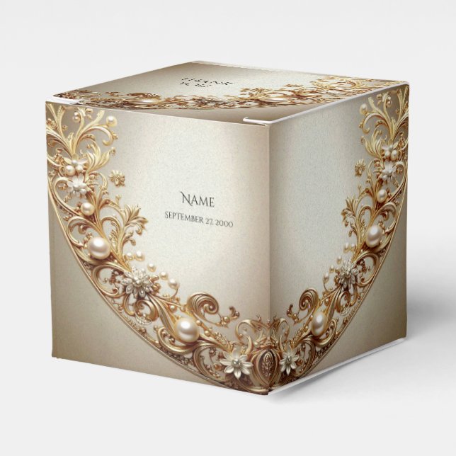 Ornate Gold Flourish Favor Box Presentaskar (Framsidan Sidan)