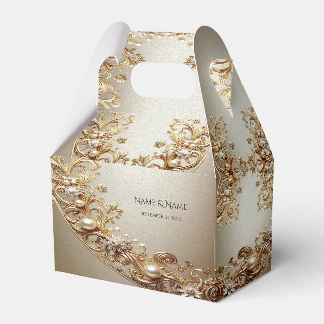 Ornate Gold Flourish Favor Box Presentaskar (Framsidan Sidan)