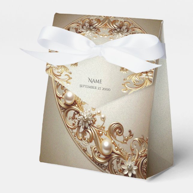Ornate Gold Flourish Favor Box Presentaskar (Framsidan Sidan)