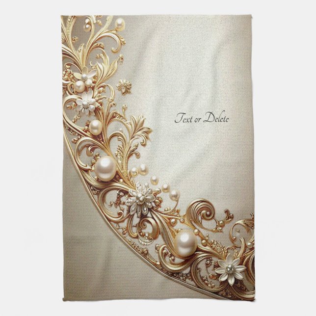 Ornate Gold Flourish Kitchen Towel Kökshandduk (Vertikal)