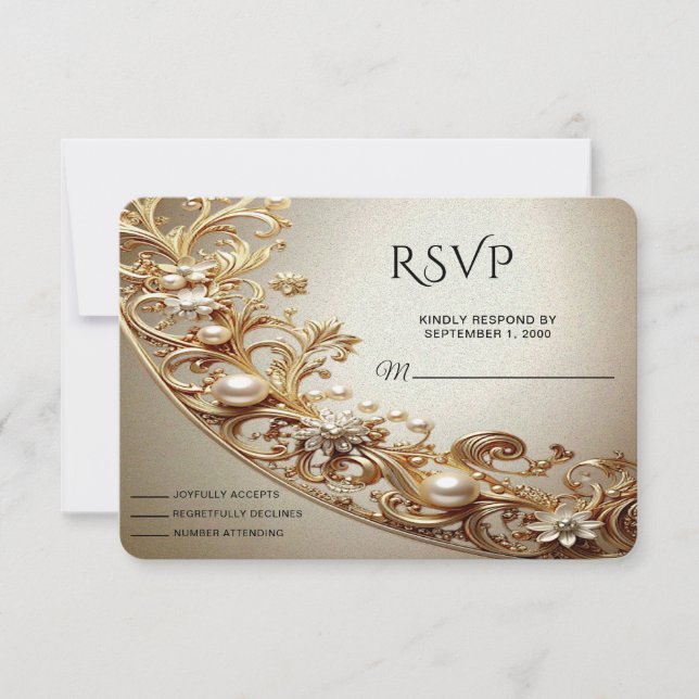 Ornate Gold Flourish RSVP Card OSA Kort (Framsida)