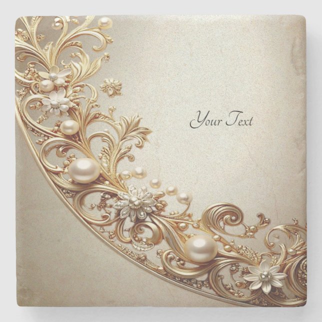 Ornate Gold Flourish Stone Coaster Stenunderlägg (Framsidan)