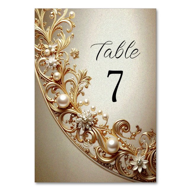 Ornate Gold Flourish Table Number Bordsnummer (Framsidan)
