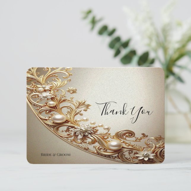 Ornate Gold Flourish Thank You Card Tack Kort (Stående Fram)