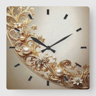 Ornate Gold Flourish Wall Clock Fyrkantig Klocka