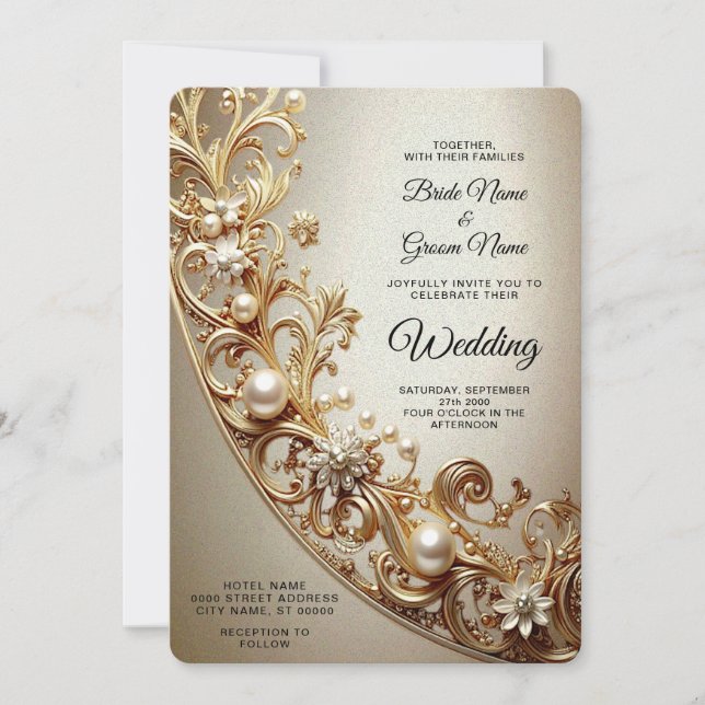 Ornate Gold Flourish Wedding Invitation Inbjudningar (Framsida)