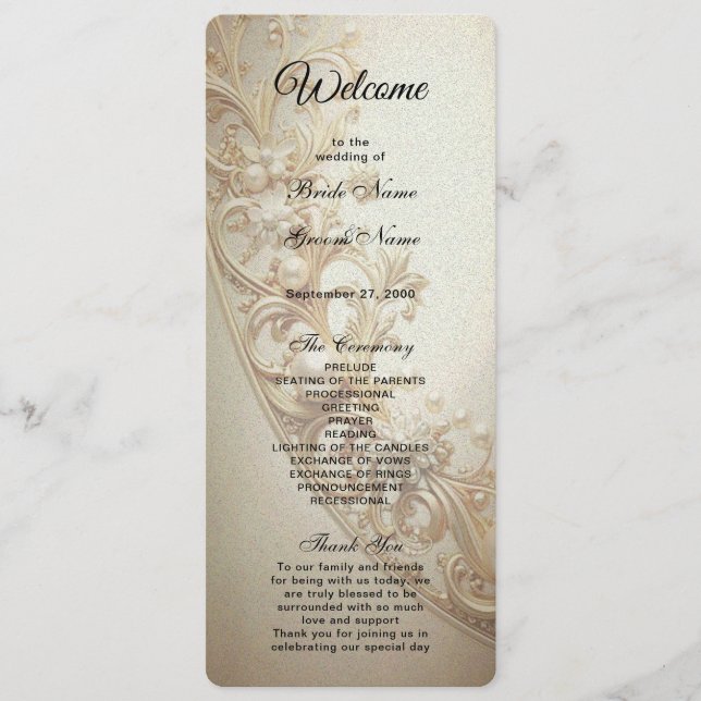 Ornate Gold Flourish Wedding Program (Framsida)